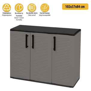 Armario de mediana altura en polipropileno, material reciclable y ecológico sostenible, está equipado con bisagras de acero y estantes ajustables, dim