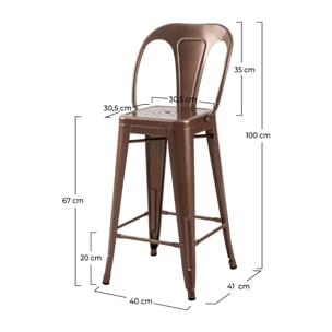 Lot de 2 chaises pour îlot central 67 cm en métal cuivre - Indus