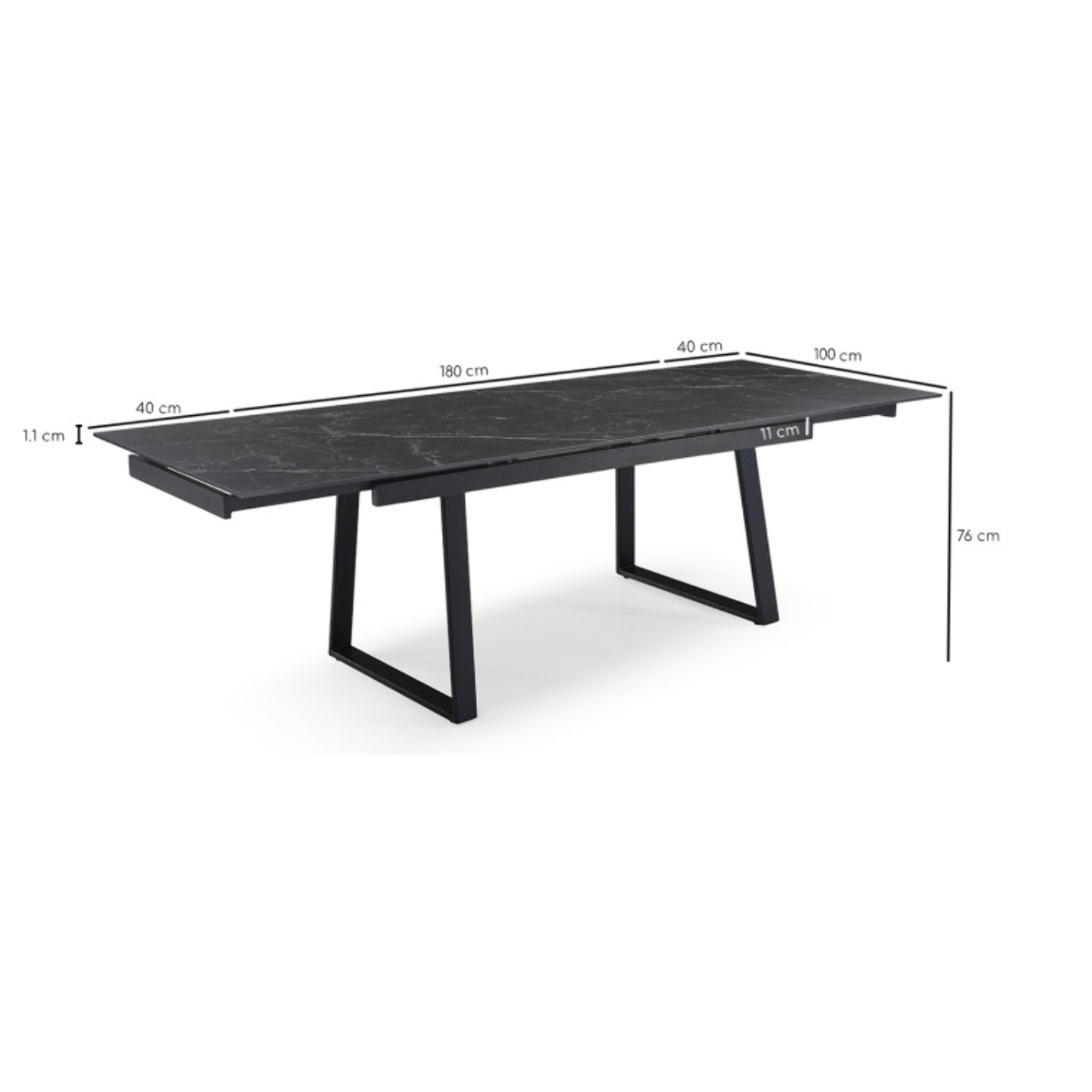 Table extensible céramique noir marbré 180/260cm - 8 piètements - UNIK