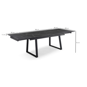 Table extensible céramique noir marbré 180/260cm - 8 piètements - UNIK