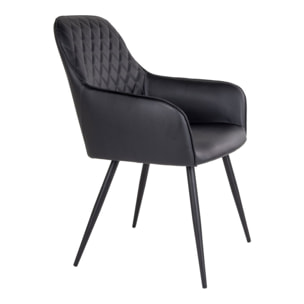 Set 2 sedie da pranzo Harbo con braccioli in ecopelle nera e gambe in metallo nero
