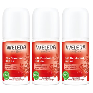 WELEDA - Trio Déodorant roll-on 24H Grenade - 100 % d'origine naturelle - Vegan* - Certifié Natrue** - Roll-on 50 ml x 3