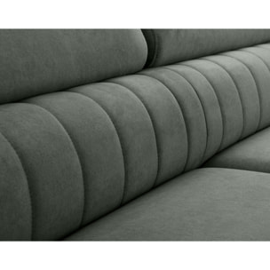 Aneta - canapé d'angle droit 5 places - convertible avec coffre et têtières - en velours - Gris