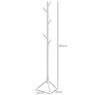 Perchero de Pie Perchero para Ropa de Madera con 8 Ganchos para Colgar Bolsas Forma de Árbol para Pasillo Entrada Dormitorio 40x40x165 cm Blanco