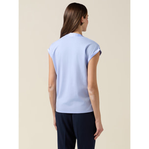 Oltre - Camiseta bimatérica con escote en V - Light - blue