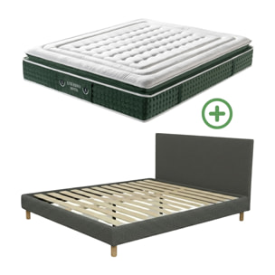 Ensemble matelas Jade & lit fixe Colisée | Mémoire de forme et ressorts ensachés | cadre à lattes | Bouclette | Gris clair