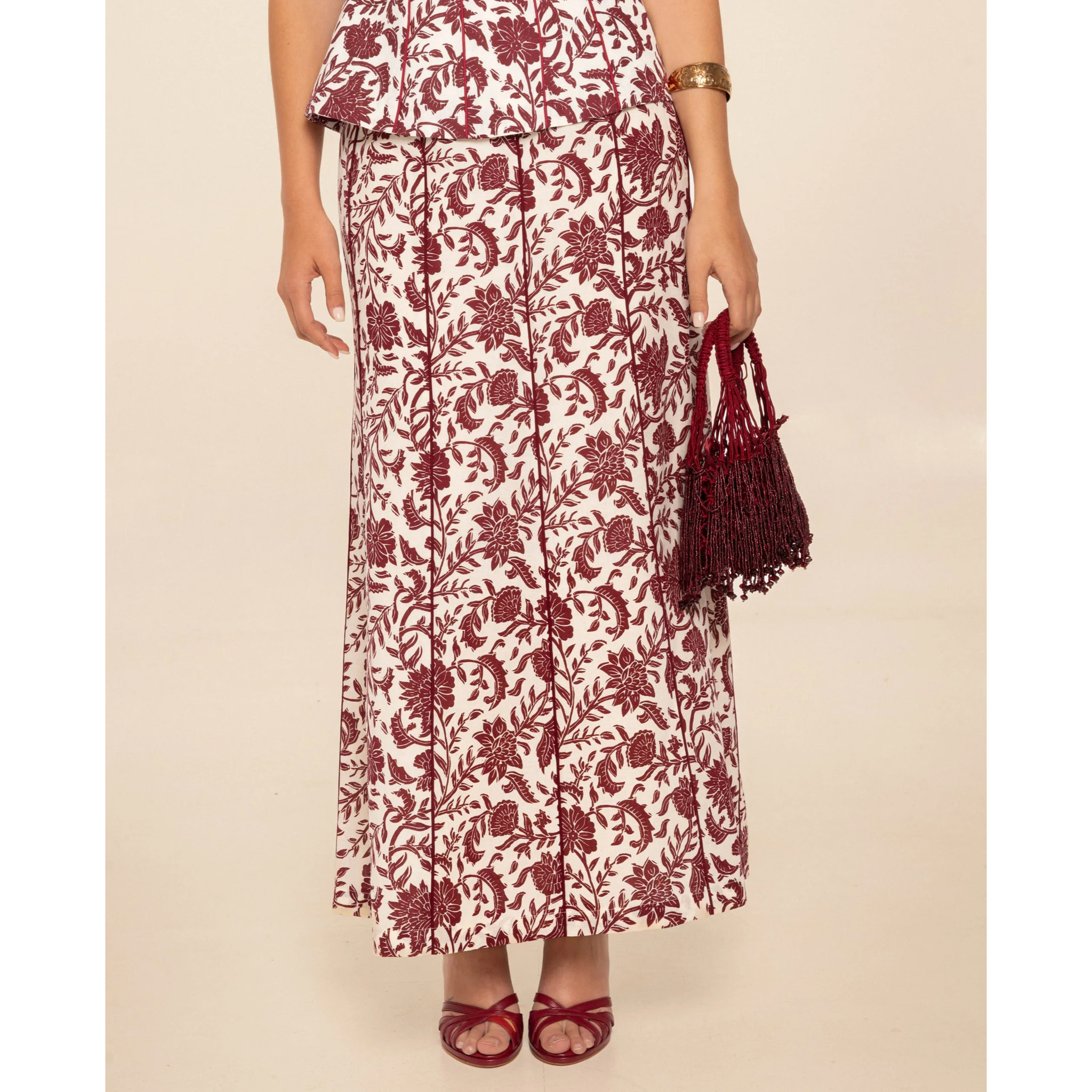 Falda midi estampada con lino