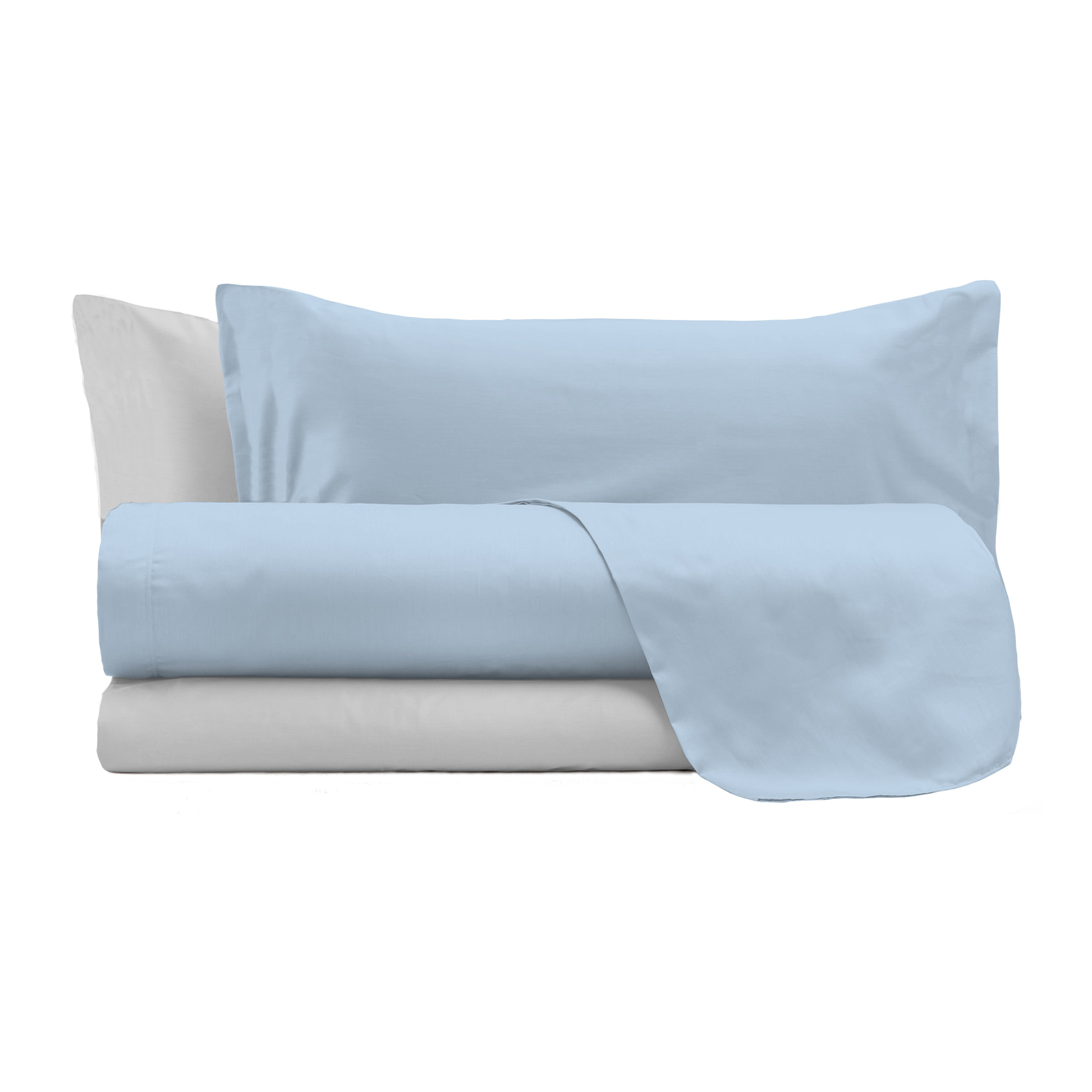 COMPLETO LETTO NATURAL COLOR, 100% Cotone, Made in Italy - AZZURRO/GRIGIO CHIARO