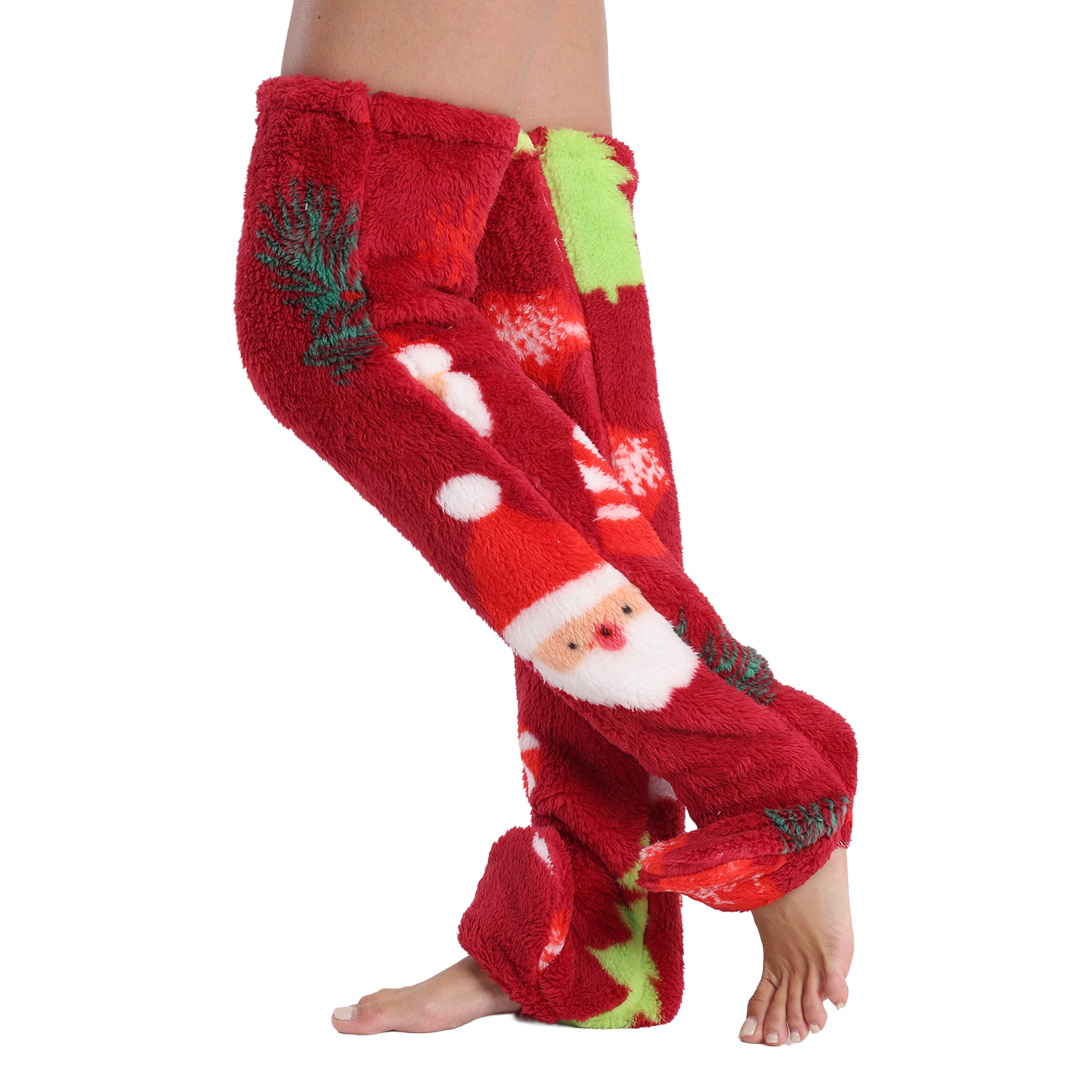 Calcetines largos de felpa extrasuave. 75 cm de longitud. Diseño navideño.