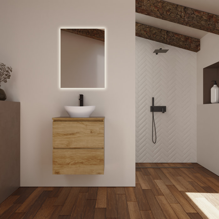 Ensemble Salle de Bain Kaji | 60 cm Teka | Deux Tiroirs | Lavabo Rond sur Plan | N'inclut pas le Miroir | Alday