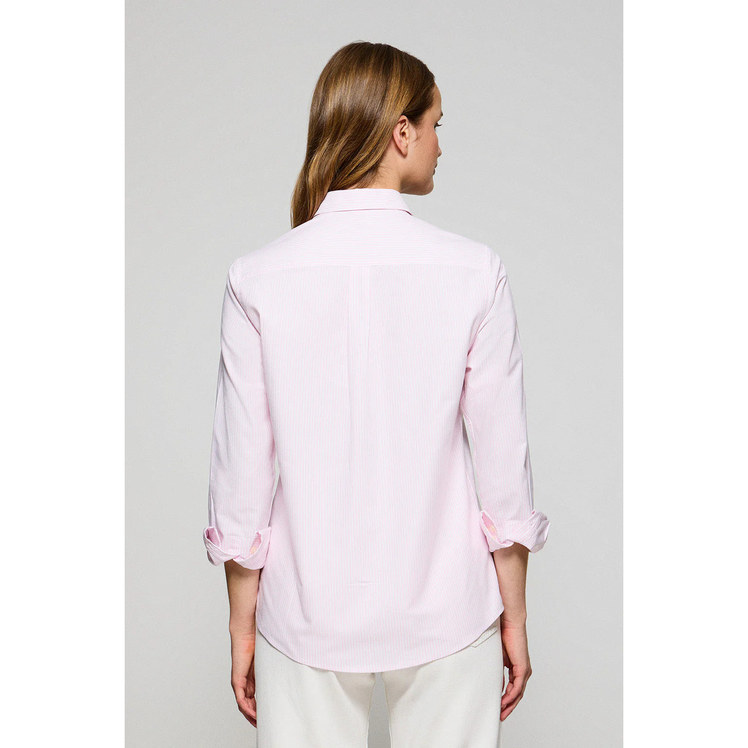 Camicia a righe rosa con logo ricamato