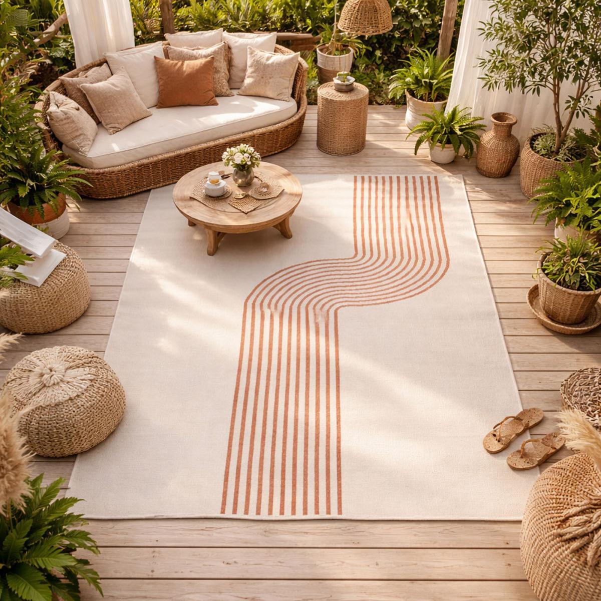 Tapis d'extérieur reversible Dako motif tendance blanc et orange