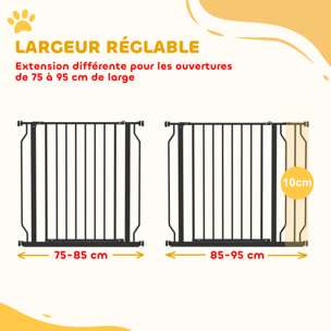Barrière de sécurité chien réglable 75-95 cm - porte verrouillable - sans perçage - acier ABS noir