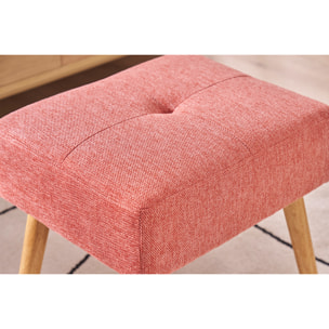 Tabouret bas en tissu effet velours texturé terracotta et bois clair massif H46 cm GUESTA