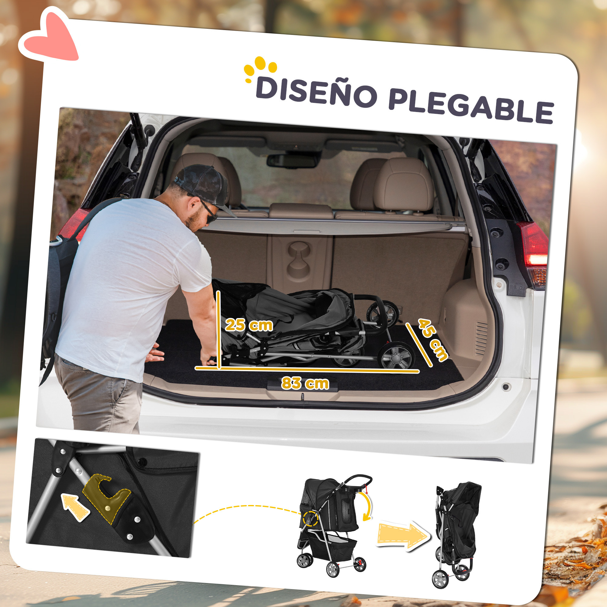 Carrito para Perros Plegable Cochecito para Mascotas Carrito para Perros Pequeños con Cesta de Almacenaje Ventanas de Malla y 2 Ruedas Universales 75x45x97 cm Negro