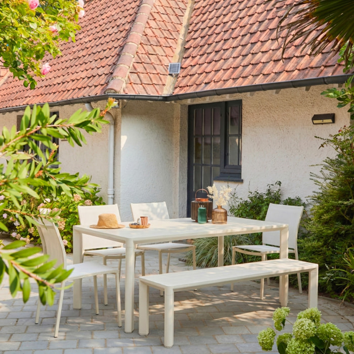 Table de jardin aluminium + 4 assises + 1 banc SACRAMENTO + MADISON + BUFFALO