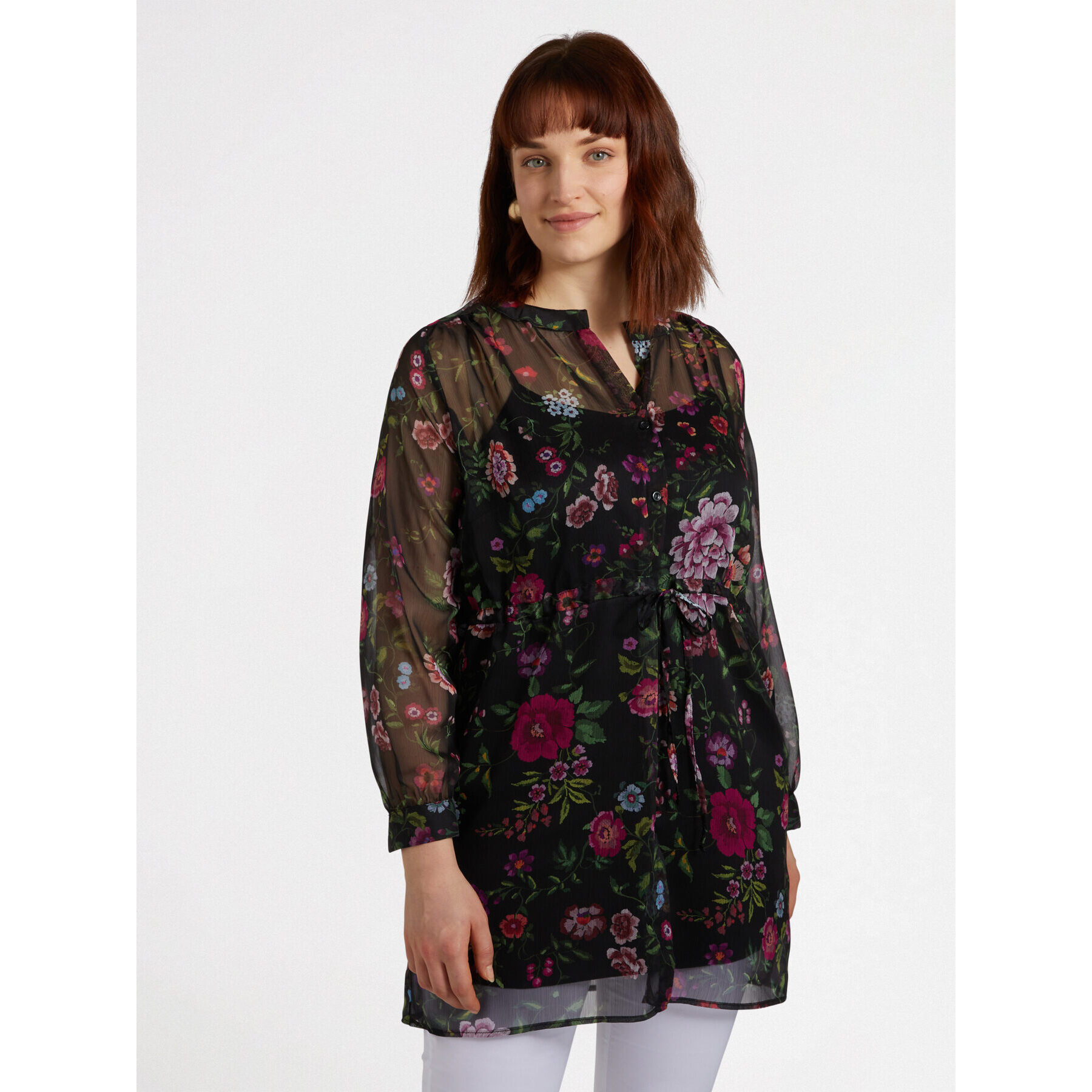 Fiorella Rubino - Camicia lunga floreale - Nero