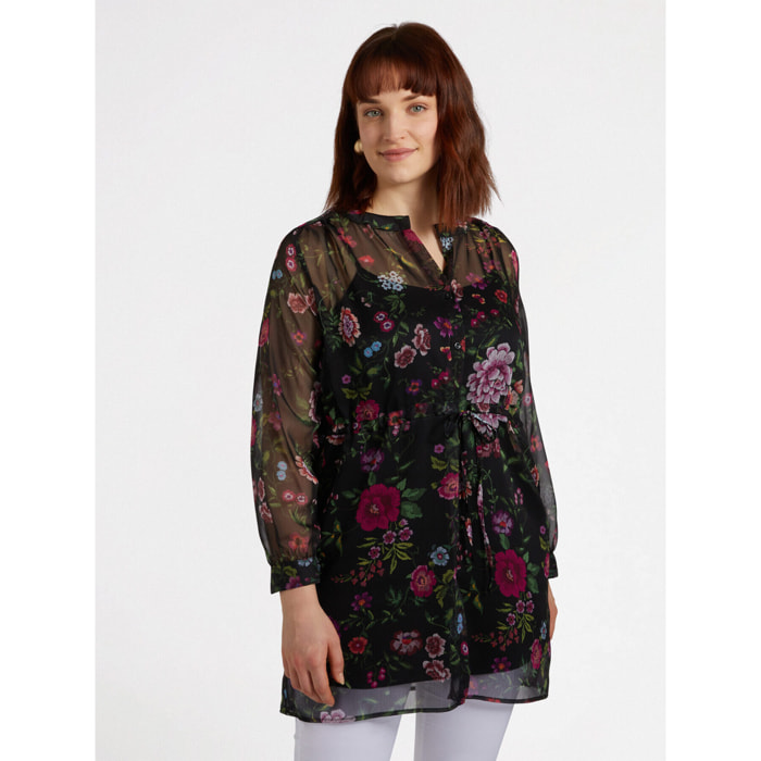Fiorella Rubino - Camicia lunga floreale - Nero