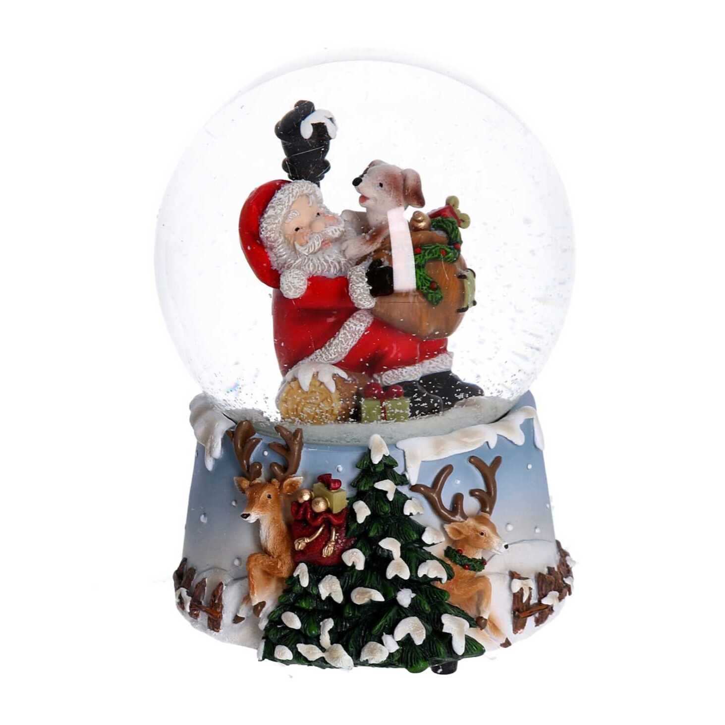 Palla di vetro con carillon babbo natale azzurro cm10x11h14,5