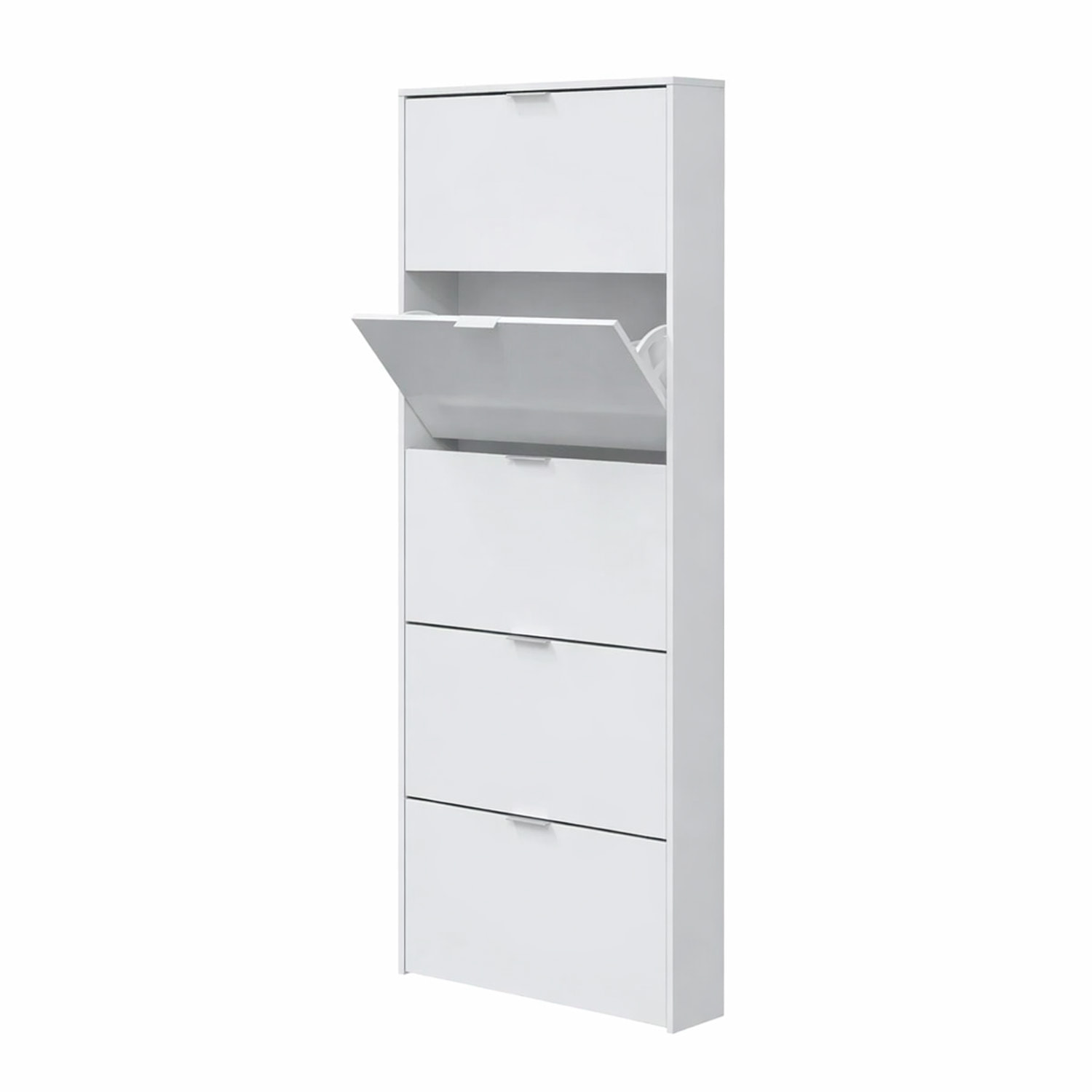 Scarpiera Armadio con 5 Ante Ribaltabili in Legno, Mobile Porta Scarpe Scaffale Mensola Organizzatore per Casa, Ingresso 70×17×180 Cm Bianco Lucido