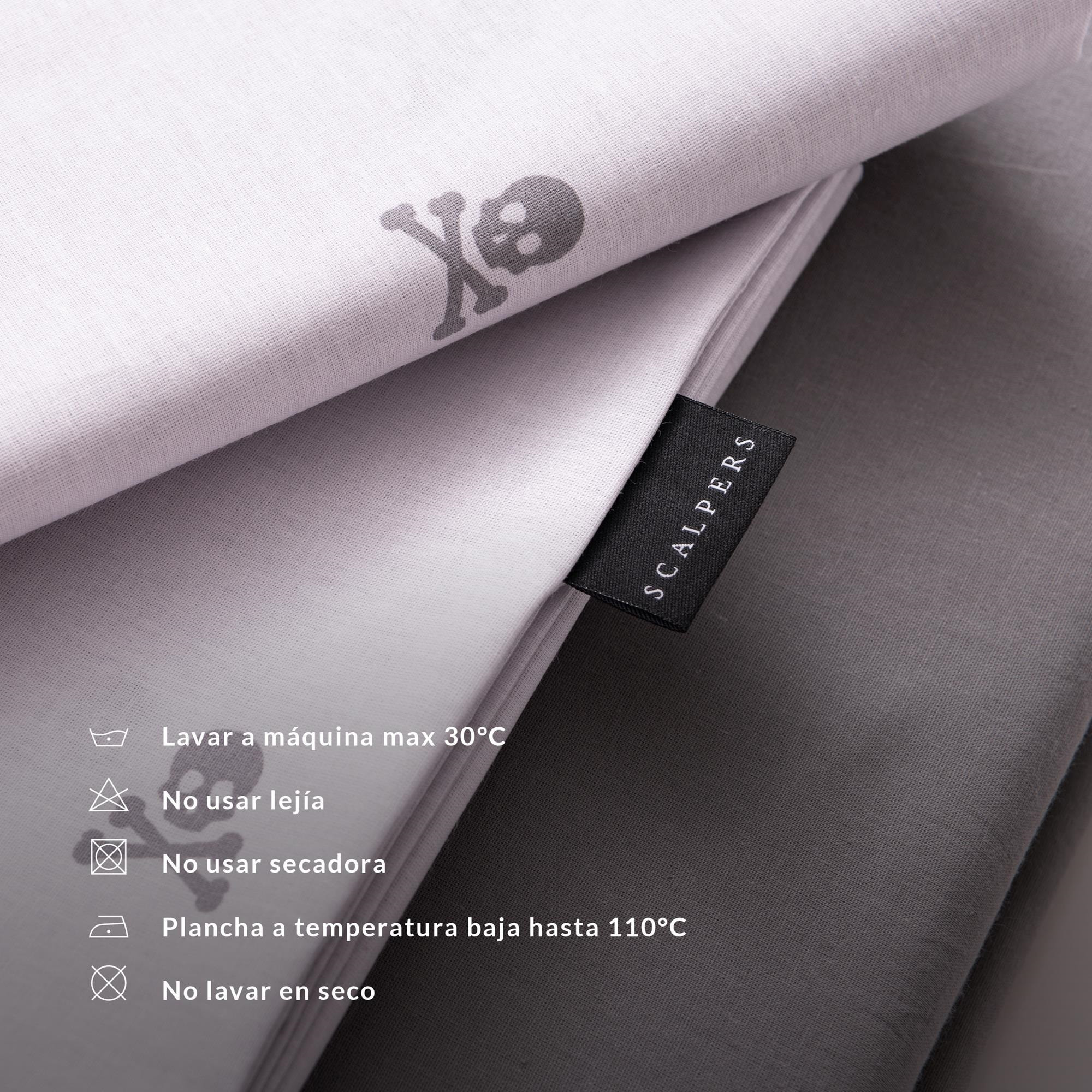 Set cama funda nórdicay 2 fundas almohada, 100% algodón, gris oscuro & gris claro calaveras scalpers home