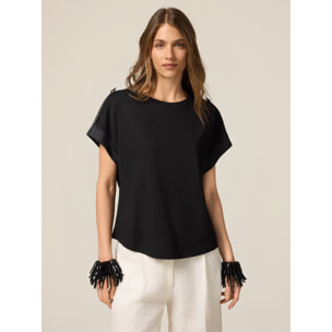 Oltre - T-shirt in jersey con profili in raso - Nero