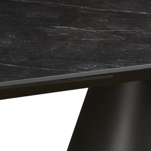 Table à manger extensible Tomasucci KAJA LARGE BLACK MARBLE - GREY, céramique effet marbre noir mat et métal gris mat, 200 à 300 cm