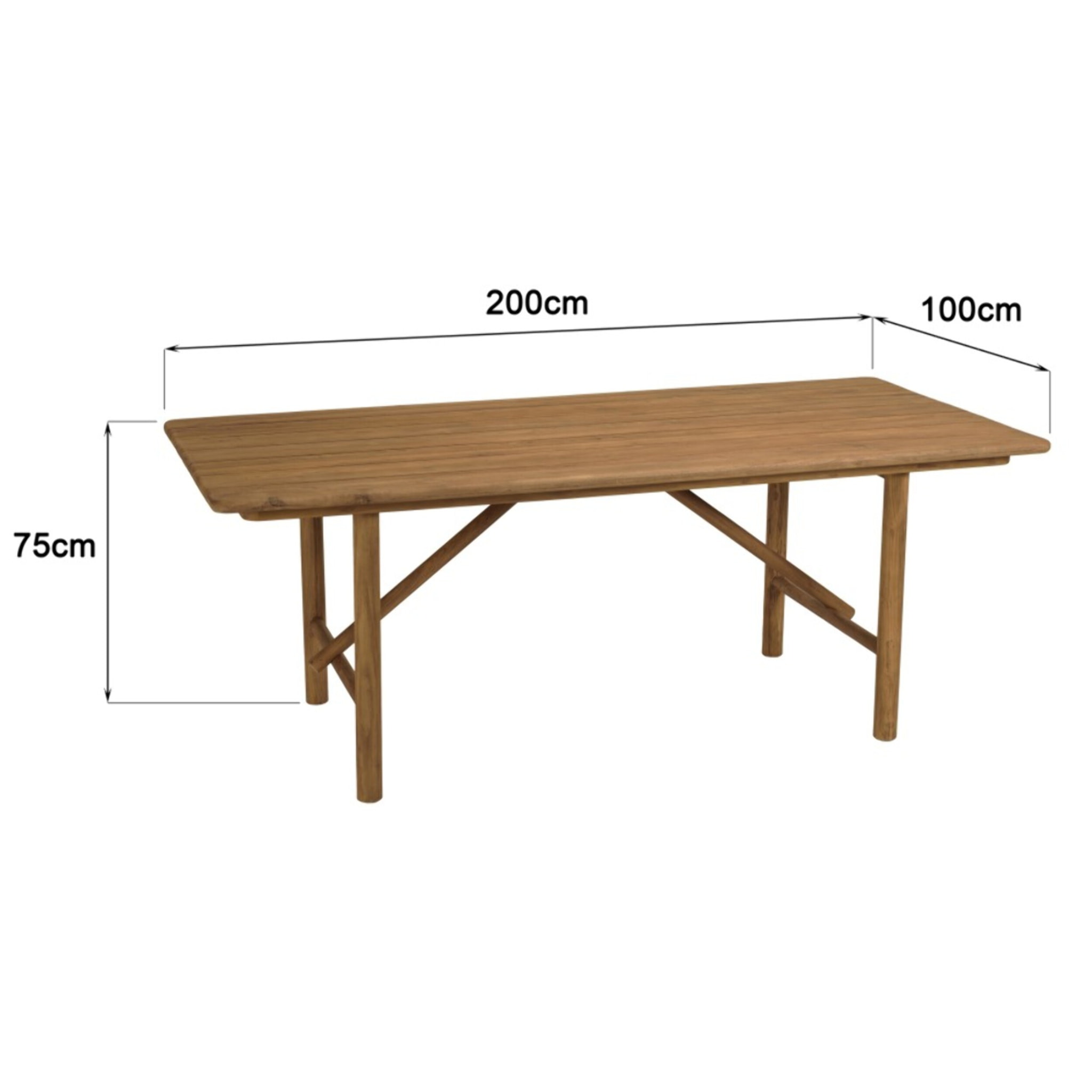 COLINE - Table à manger de jardin 200x100cm en bois de teck recyclé