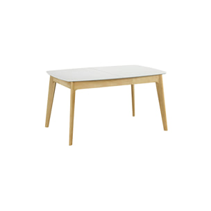 Table extensible rallonges intégrées rectangulaire blanc et bois L140-180 cm MEENA