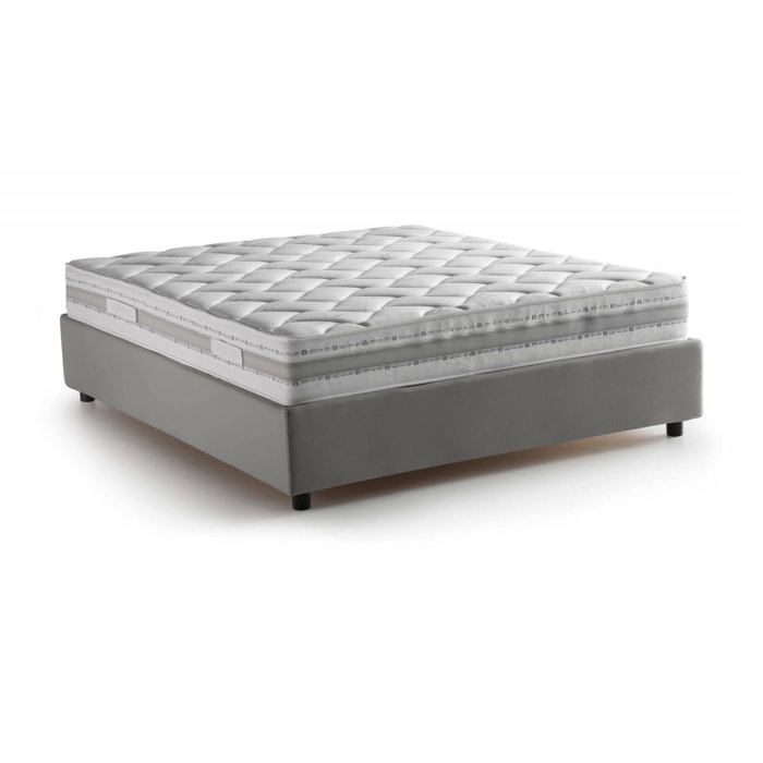 Letto alla francese Alaksir, Letto contenitore in tessuto, Apertura frontale, con materasso Cm 140x200 incluso, 100% Made in Italy, Grigio