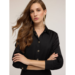 Motivi - Vestido camisero bimaterial - Negro