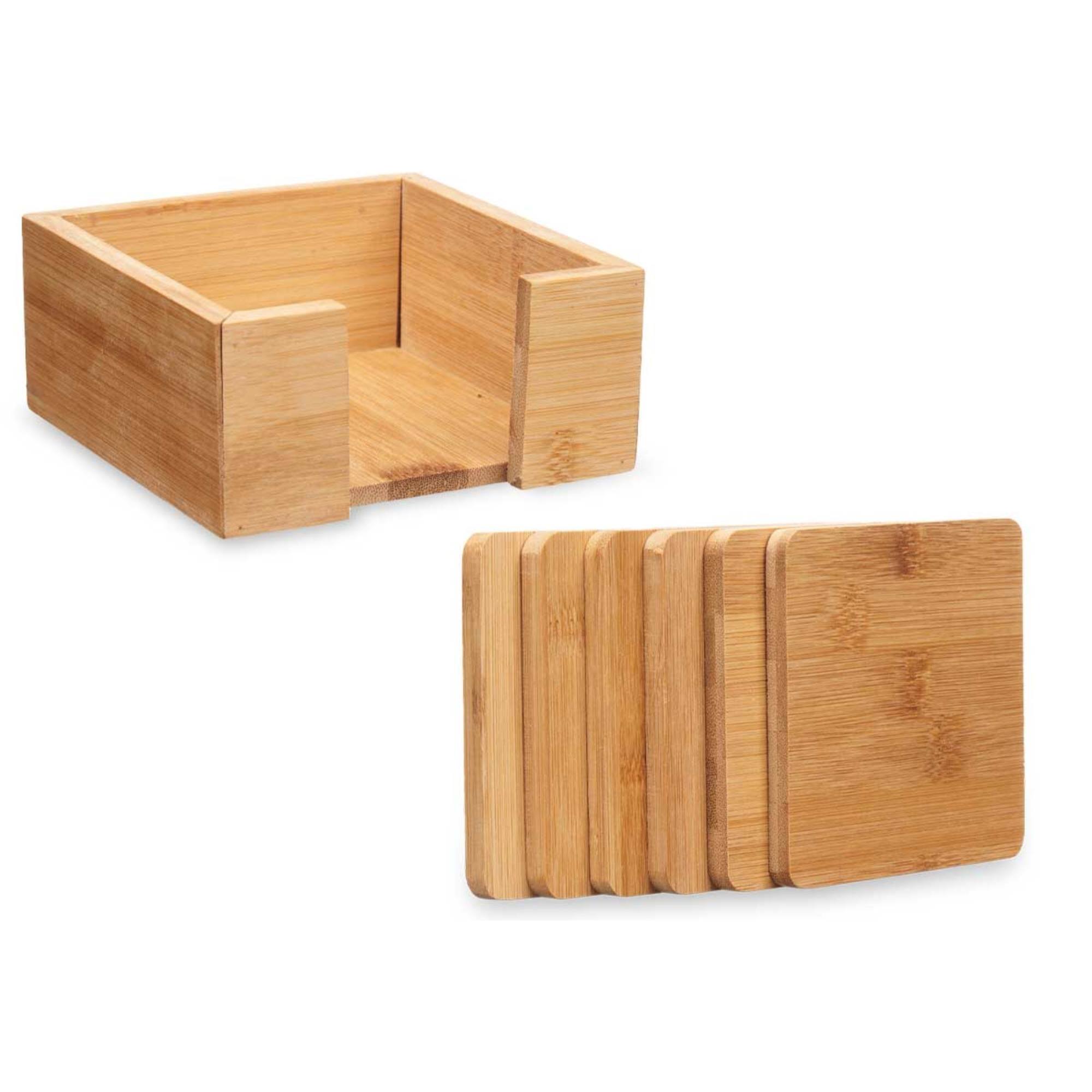 Set 6 posavasos bambu cuadrados soporte colección kinvara