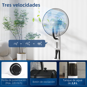 Ventilador Silencioso con Nebulización 90W, Ventilador de Pie de 120cm con 3 Velocidades, Oscilación de 70°, Cabezal Ajustable, Depósito de Agua de 2,8L, Blanco