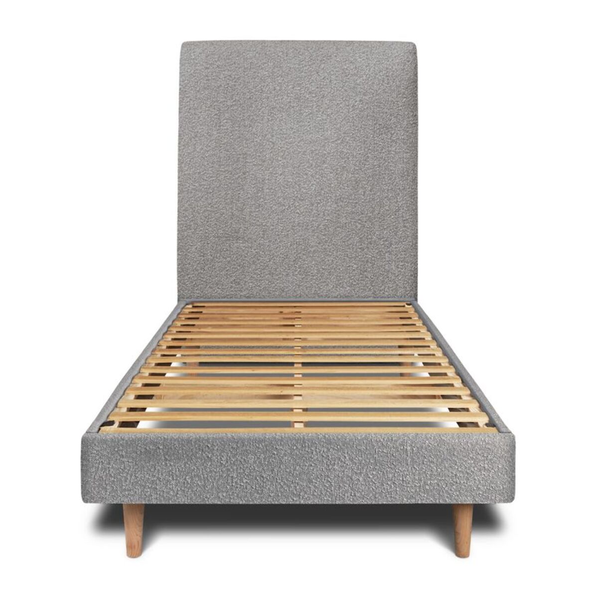 Lit avec tête de lit tapissée bouclette et sommier kit Ep14