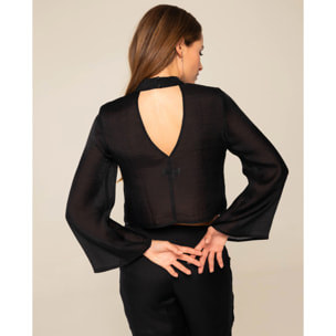 Blusa de cuello subido con bordado y lentejuelas de mujer