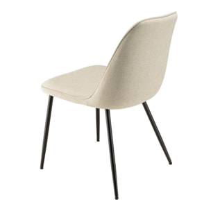 TOM - Lot de 2 chaises tissu écru dossier droit pieds acier noir