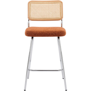 Lot de 2 chaises de bar en cannage et tissu bouclé, piètement chromé - MUSE
