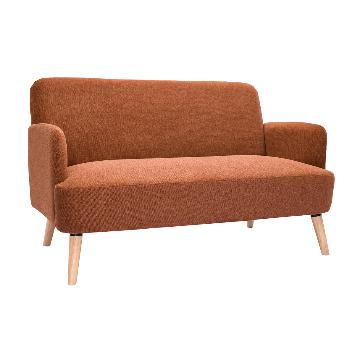Canapé scandinave 2 places en tissu effet velours texturé terre brûlée et bois clair ISKO