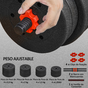 Juego de Mancuernas Ajustables, 2 en 1, 30kg, Juego de Pesas con Barras de Conexión y Mangos Antideslizantes, Pesas y Mancuernas para Hombres y Mujeres, Ejercicio de Fitness, Gimnasio en Casa
