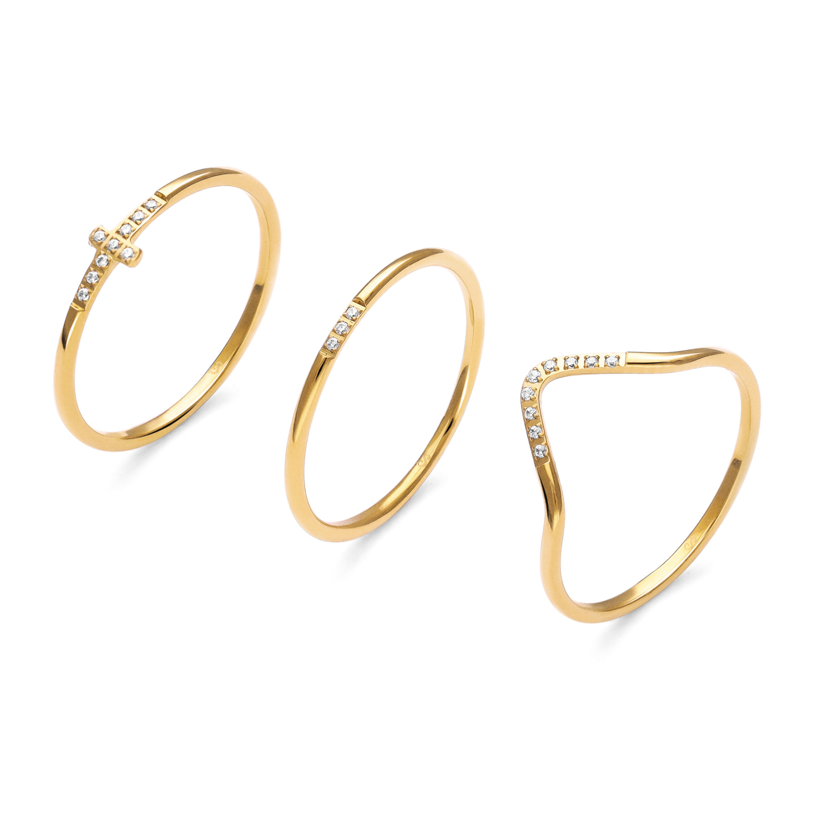 Pack 3 Anillos Sparks Acero Baño Oro