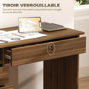 Bureau informatique multimédia multi-rangement 5 tiroirs niche 110L x 50l x 76H cm noyer