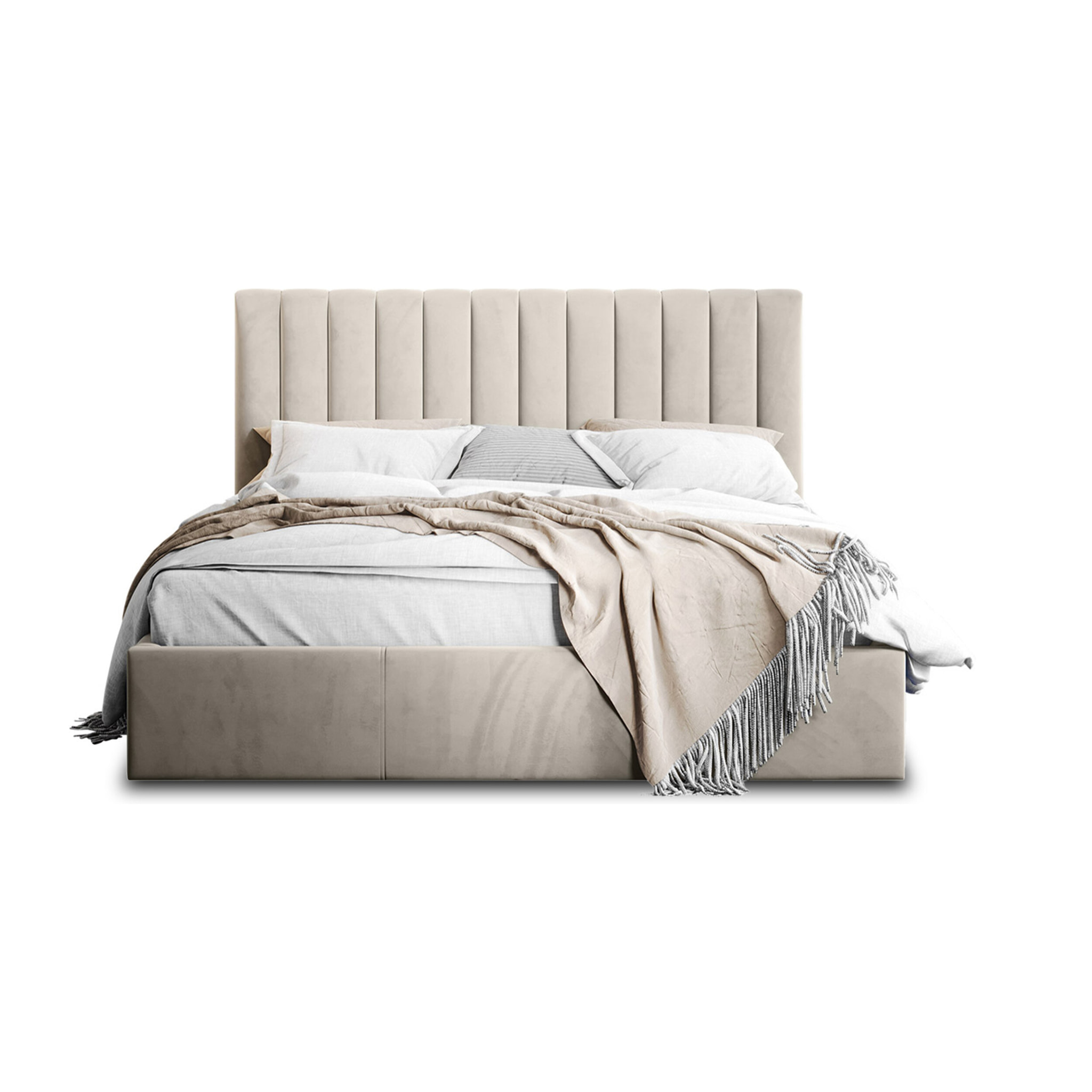 Rosario - lit coffre - 140x200 - sommier inclus - en velours - Beige