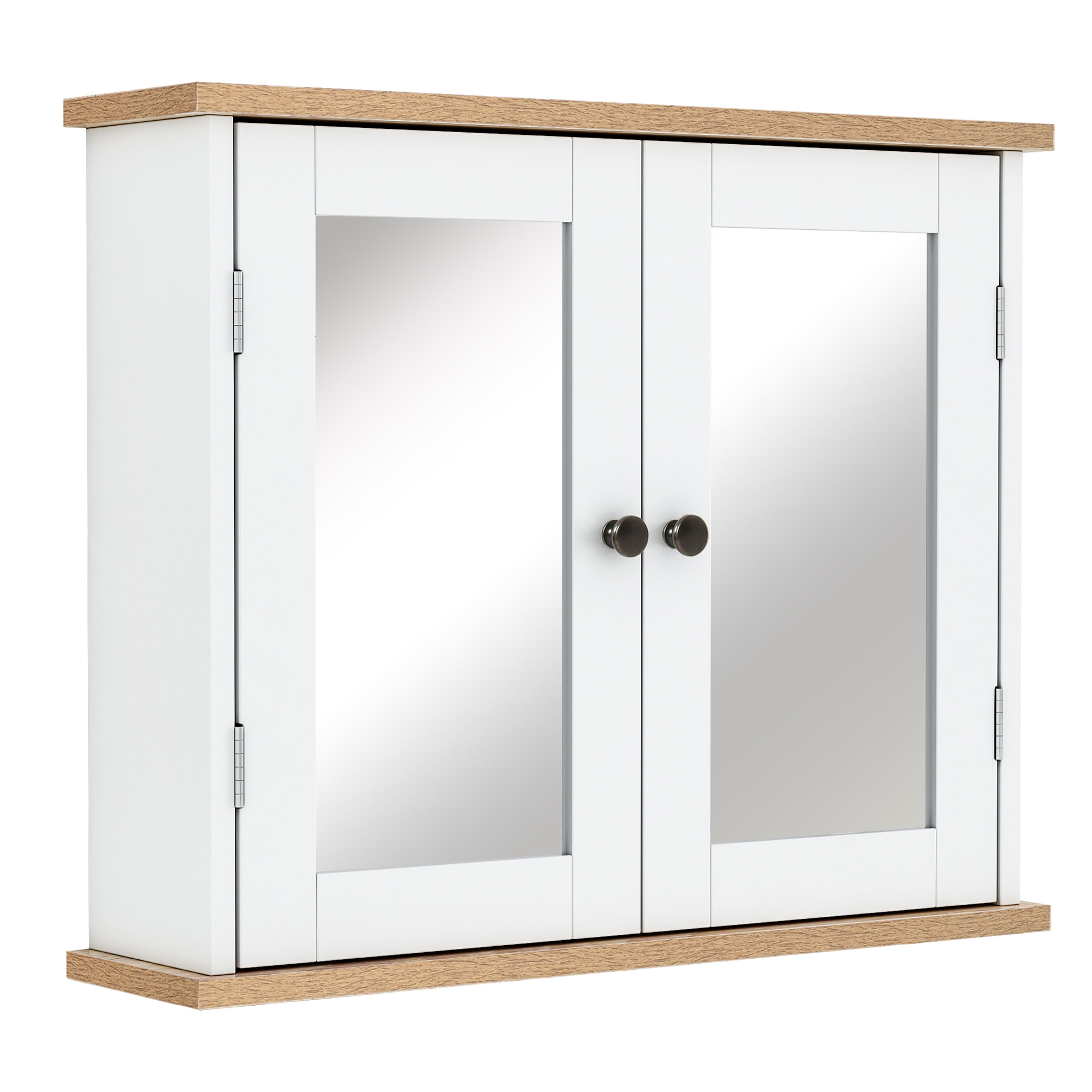 Armoire murale de salle de bain avec étagère réglable et 2 portes avec miroir en MDF - dim. 56I x 14P x 46H cm