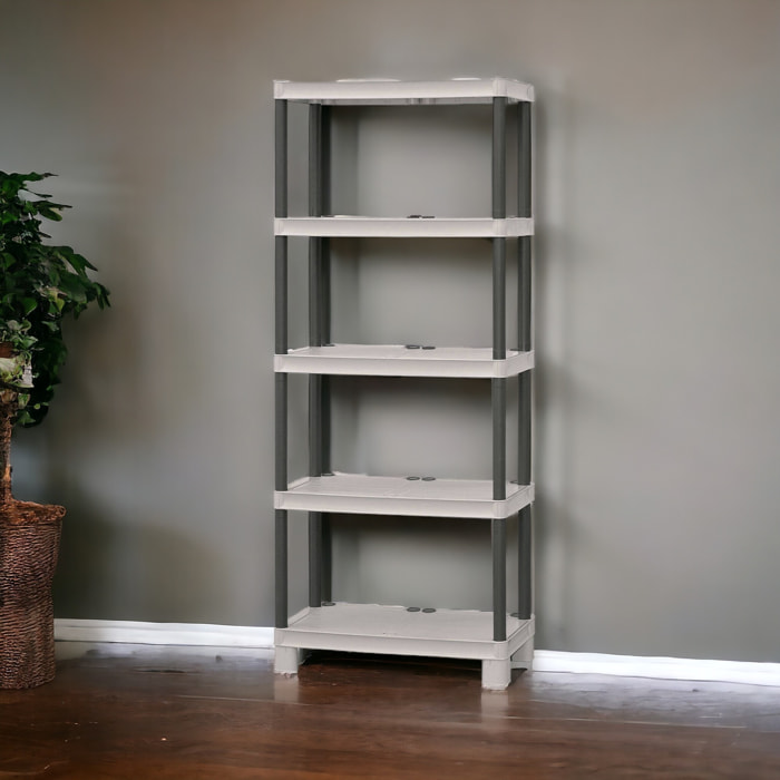 Armadio da esterno Giri, Scaffale outdoor, Armadio balcone multiuso a 3 ripiani, 100% Made in Italy, 70x35h172 cm, Grigio chiaro e Nero