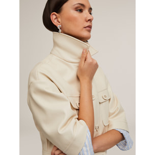 Motivi - Chaqueta cropped con cuello de tejido revestido - Blanco