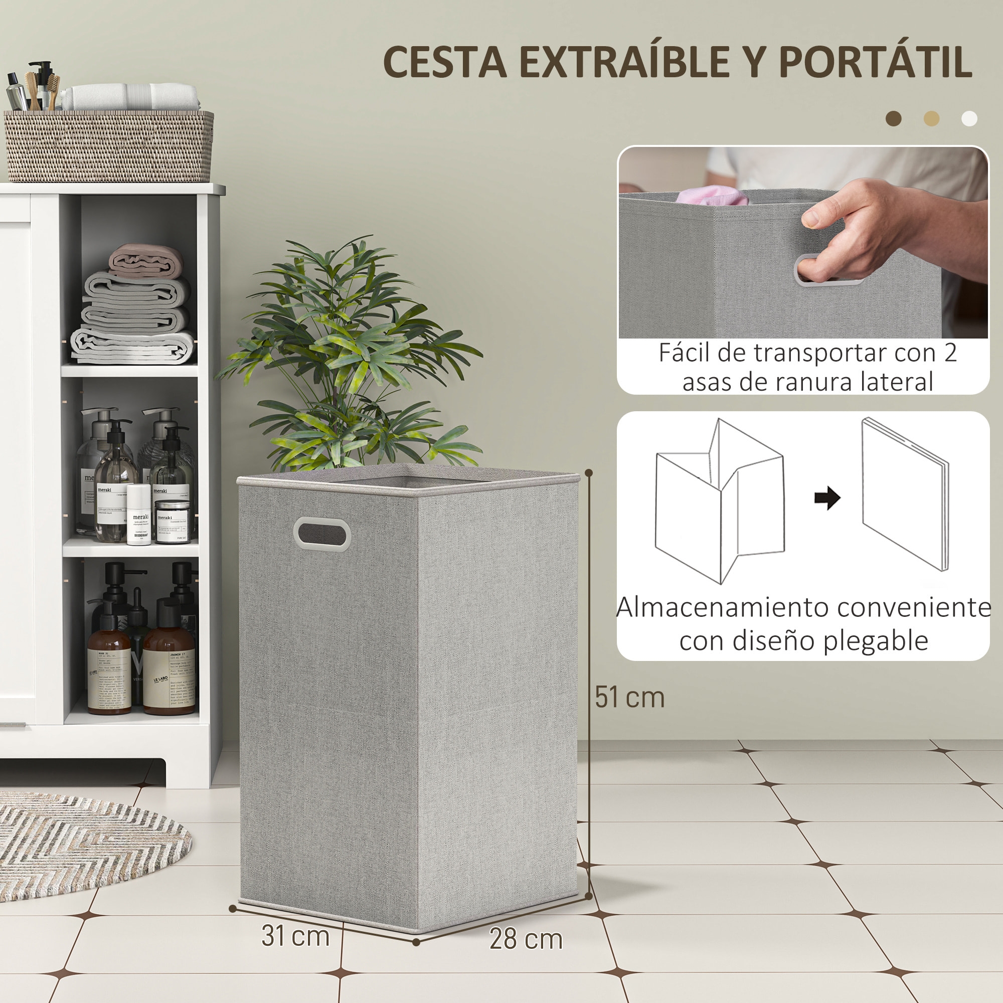 Armario de Baño con Cesto Ropa Sucia Mueble de Baño con Puerta Abatible Estantes Abiertos y Cesta Extraíble 60x38x86 cm Blanco