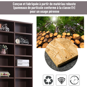 Étagère rangement CD/DVD meuble de rangement pour 1116 CDs 33 compartiments réglables en hauteur 102 x 24 x 195 cm marron