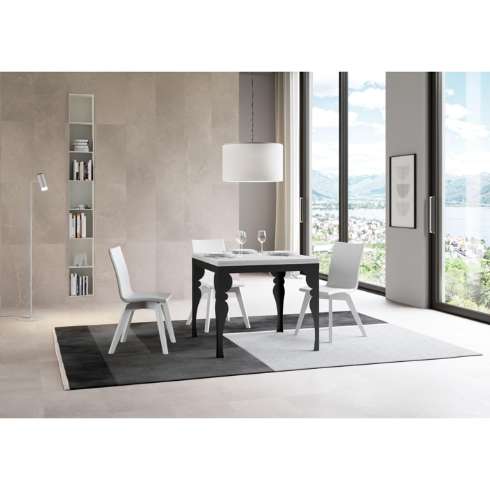 Mesa tipo libro 90x90/180 cm Paxon Libra Fresno Blanco estructura Antracita