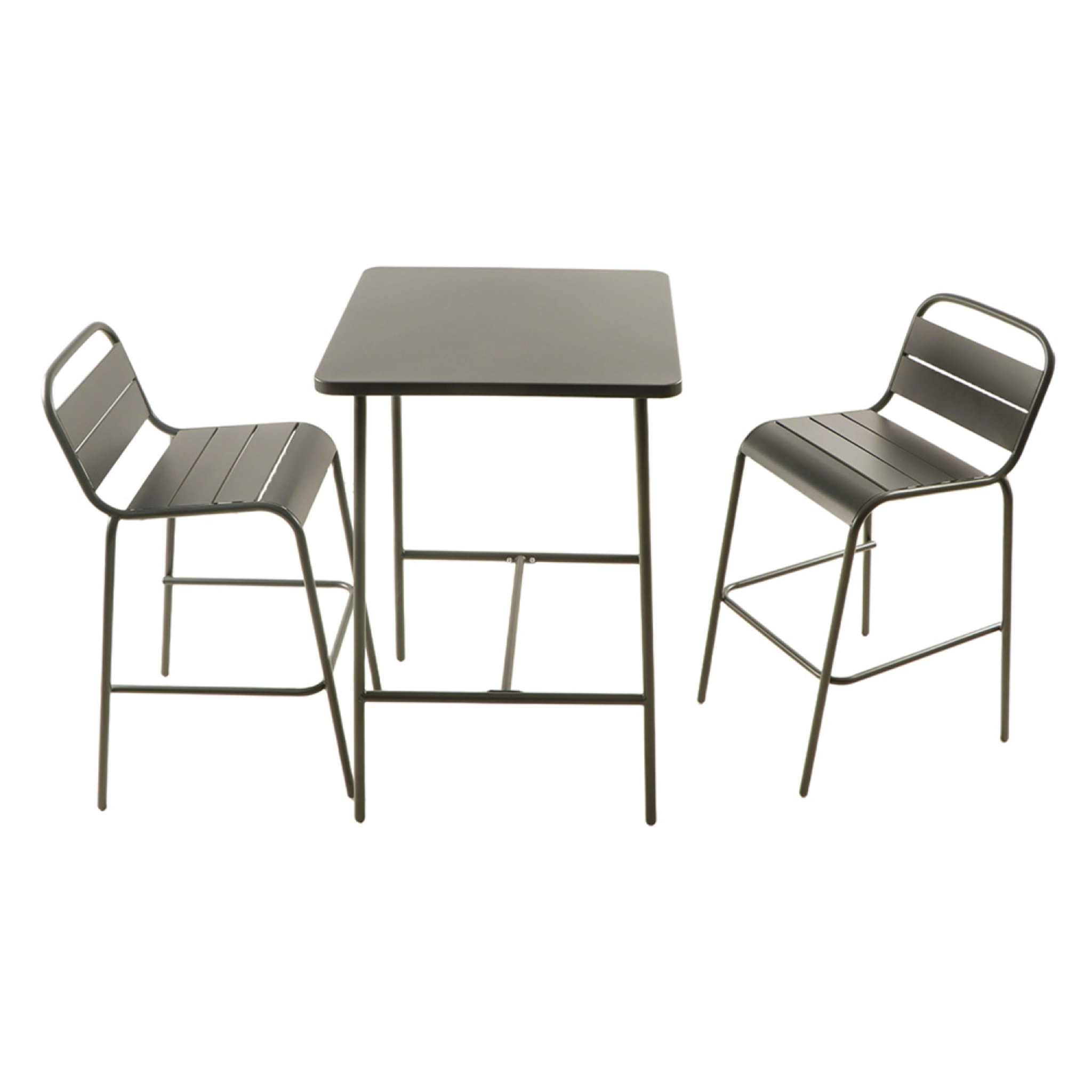 Ensemble table de bar et 2 chaises hautes d'extérieur gris foncé EVORA