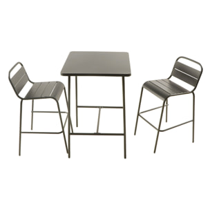 Ensemble table de bar et 2 chaises hautes d'extérieur gris foncé EVORA